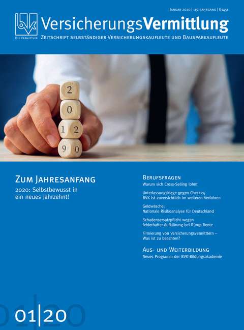 Cover der BVK Mitgliederzeitschrift VersicherungsVermittlung Ausgabe 1 | 2020