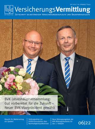 Cover der BVK Mitgliederzeitschrift VersicherungsVermittlung Ausgabe Juni | 2022