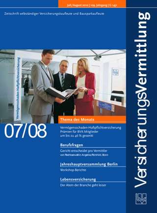 Cover der BVK Mitgliederzeitschrift VersicherungsVermittlung Ausgabe Juli/Aug. | 2010