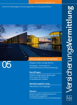 Cover der BVK Mitgliederzeitschrift VersicherungsVermittlung Ausgabe Mai | 2010