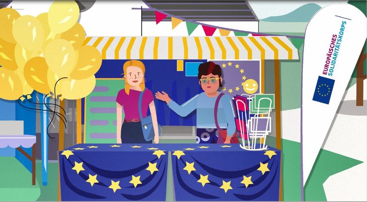 Anu und Jutta vom Jugendclub Kule Jule am Europastand