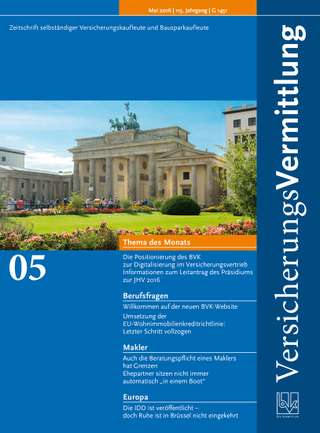 Cover der BVK Mitgliederzeitschrift VersicherungsVermittlung Ausgabe Mai | 2016
