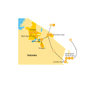 Landkarte mit Übernachtungsstopps
