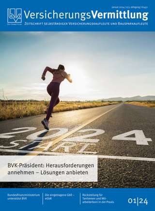 Cover der BVK Mitgliederzeitschrift VersicherungsVermittlung Ausgabe Januar | 2024