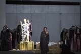 Iain Paterson (Créon), Elsa Dreisig (Dircé), Charles Castronovo (Jason), Sonya Yoncheva (Médée), Marina Prudenskaya (Néris) und Ensemble