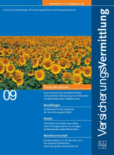 Cover der BVK Mitgliederzeitschrift VersicherungsVermittlung Ausgabe 9 | 2011