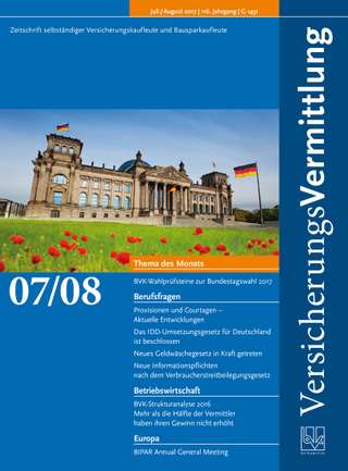 Cover der BVK Mitgliederzeitschrift VersicherungsVermittlung Ausgabe Juli/Aug. | 2017