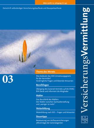 Cover der BVK Mitgliederzeitschrift VersicherungsVermittlung Ausgabe März | 2018