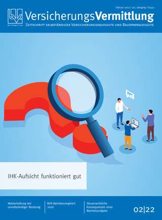 Cover der BVK Mitgliederzeitschrift VersicherungsVermittlung Ausgabe Februar | 2022