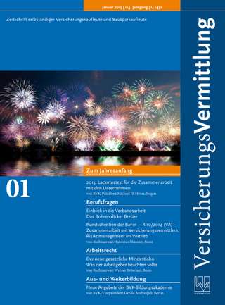 Cover der BVK Mitgliederzeitschrift VersicherungsVermittlung Ausgabe Januar | 2015