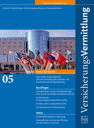 Cover der BVK Mitgliederzeitschrift VersicherungsVermittlung Ausgabe Mai | 2017