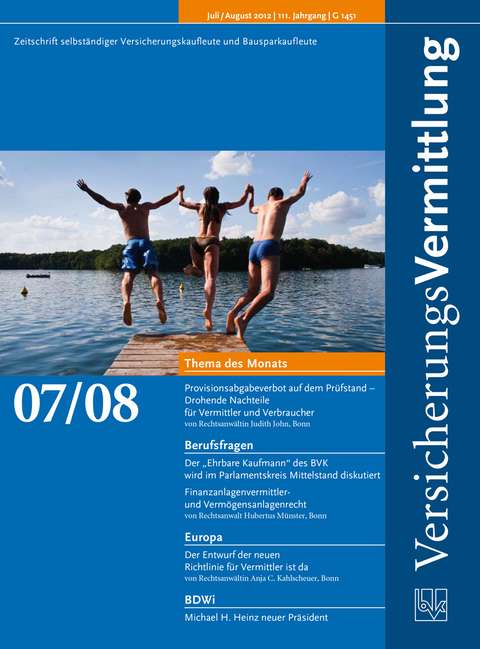Cover der BVK Mitgliederzeitschrift VersicherungsVermittlung Ausgabe 7/8 | 2012