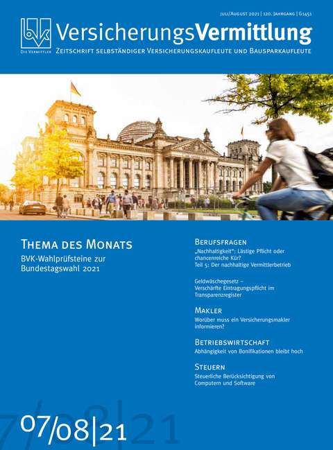 Cover der BVK Mitgliederzeitschrift VersicherungsVermittlung Ausgabe 7/8 | 2021