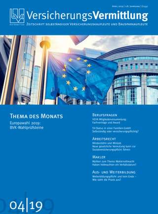 Cover der BVK Mitgliederzeitschrift VersicherungsVermittlung Ausgabe April | 2019