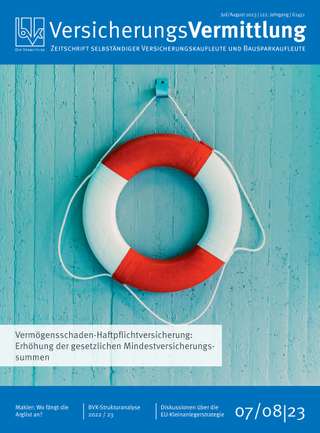 Cover der BVK Mitgliederzeitschrift VersicherungsVermittlung Ausgabe Juli/August | 2023