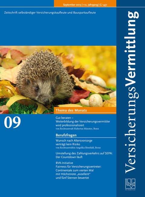 Cover der BVK Mitgliederzeitschrift VersicherungsVermittlung Ausgabe 9 | 2013