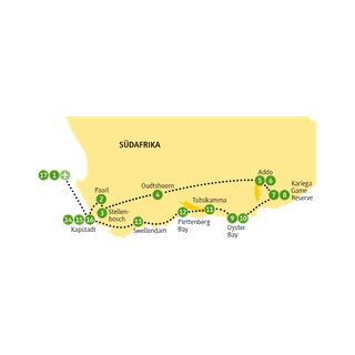 Landkarte mit Übernachtungsstopps