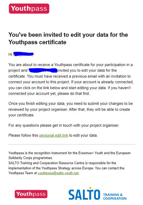 Screenshot of email invitation to edit