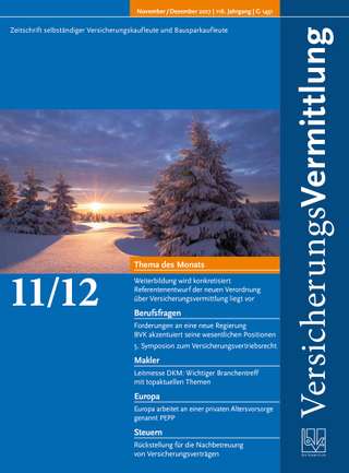 Cover der BVK Mitgliederzeitschrift VersicherungsVermittlung Ausgabe Nov./Dez. | 2017