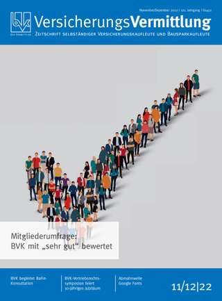 Cover der BVK Mitgliederzeitschrift VersicherungsVermittlung Ausgabe November/Dezember | 2022