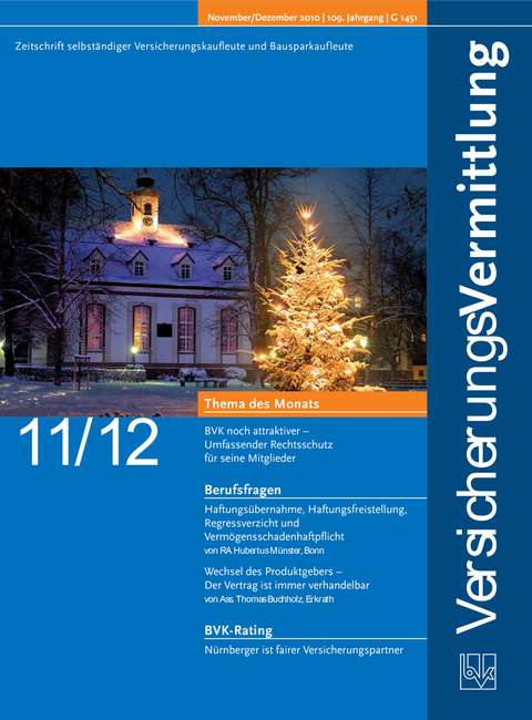 Cover der BVK Mitgliederzeitschrift VersicherungsVermittlung Ausgabe 11/12 | 2010