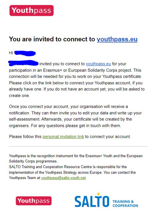 Screenshot of invitation email to connect to a project
