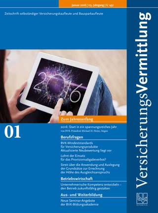 Cover der BVK Mitgliederzeitschrift VersicherungsVermittlung Ausgabe Januar | 2016