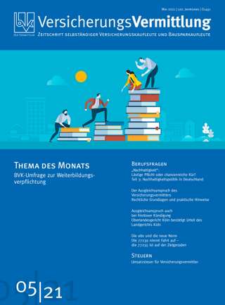 Cover der BVK Mitgliederzeitschrift VersicherungsVermittlung Ausgabe Mai | 2021