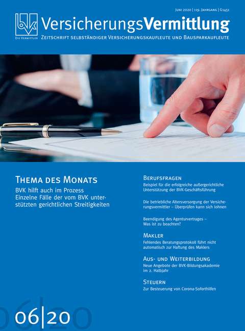 Cover der BVK Mitgliederzeitschrift VersicherungsVermittlung Ausgabe 6 | 2020