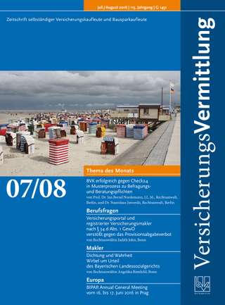 Cover der BVK Mitgliederzeitschrift VersicherungsVermittlung Ausgabe Juli/Aug. | 2016
