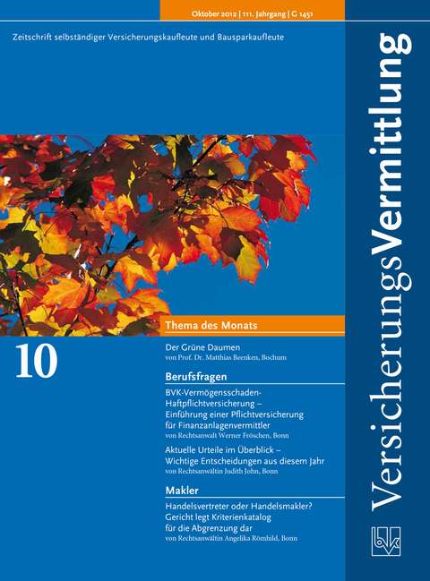 Cover der BVK Mitgliederzeitschrift VersicherungsVermittlung Ausgabe 10 | 2012