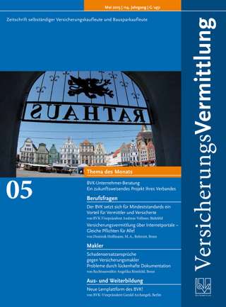 Cover der BVK Mitgliederzeitschrift VersicherungsVermittlung Ausgabe Mai | 2015
