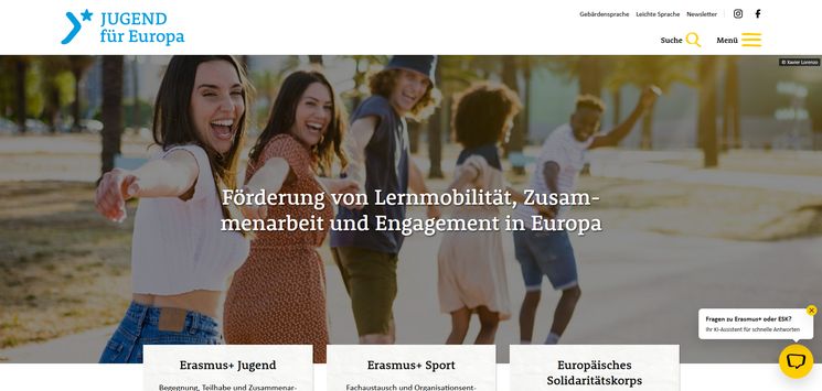 Screenshot der neuen jugendfuereuropa.de