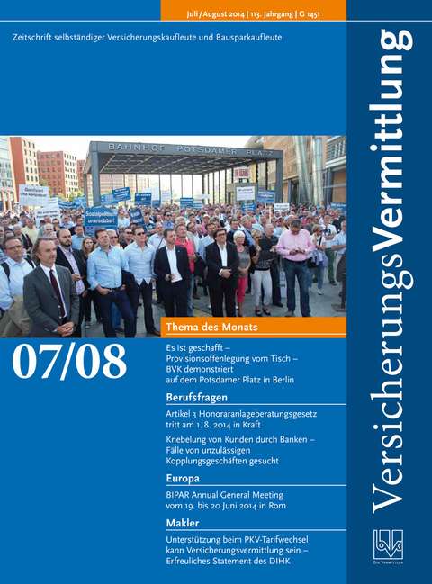 Cover der BVK Mitgliederzeitschrift VersicherungsVermittlung Ausgabe 7/8 | 2014