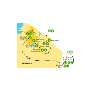 Landkarte mit Übernachtungsstopps