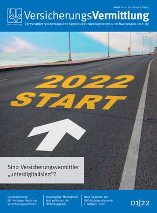 Cover der BVK Mitgliederzeitschrift VersicherungsVermittlung Ausgabe Januar | 2022