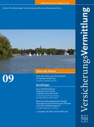 Cover der BVK Mitgliederzeitschrift VersicherungsVermittlung Ausgabe September | 2016