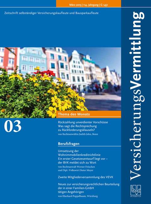 Cover der BVK Mitgliederzeitschrift VersicherungsVermittlung Ausgabe 3 | 2015