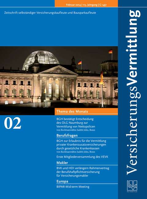 Cover der BVK Mitgliederzeitschrift VersicherungsVermittlung Ausgabe 2 | 2014