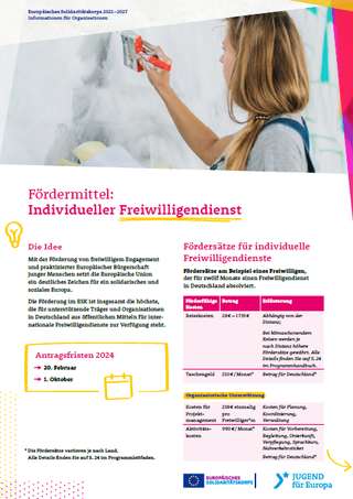 Factsheet zu den Fördermitteln für den Individuellen Freiwilligendienst im ESK