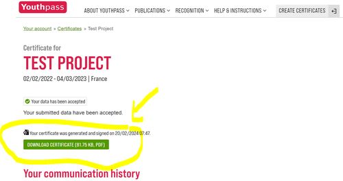 Screenshot of 'Download certificate' button