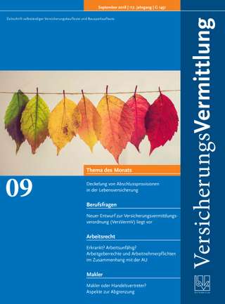 Cover der BVK Mitgliederzeitschrift VersicherungsVermittlung Ausgabe September | 2018