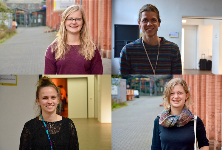 comeback 2019 - Collage aus vier Porträtbildern der Europäischen Freiwilligen Lena, Paula, Rouven und Simone