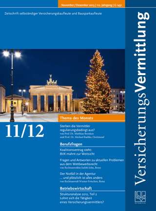 Cover der BVK Mitgliederzeitschrift VersicherungsVermittlung Ausgabe Nov./Dez. | 2013