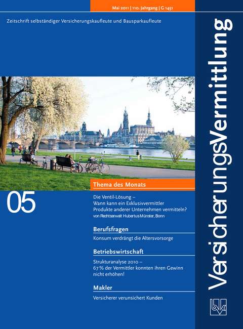 Cover der BVK Mitgliederzeitschrift VersicherungsVermittlung Ausgabe 5 | 2011