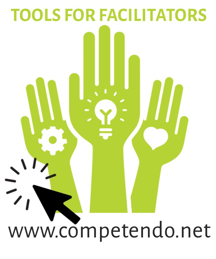 Logo von Competendo: Drei grüne Hände mit der Überschrift Tools for Facilitators