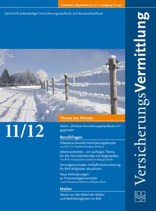 Cover der BVK Mitgliederzeitschrift VersicherungsVermittlung Ausgabe Nov./Dez. | 2012