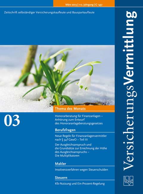 Cover der BVK Mitgliederzeitschrift VersicherungsVermittlung Ausgabe 3 | 2013