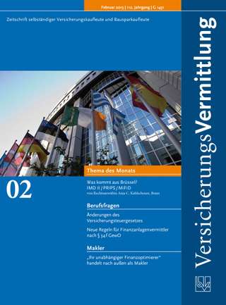 Cover der BVK Mitgliederzeitschrift VersicherungsVermittlung Ausgabe Februar | 2013