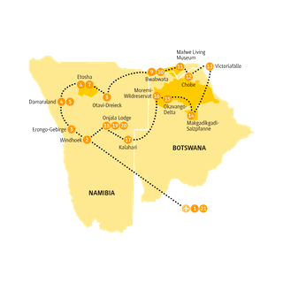 Landkarte mit Übernachtungsstopps